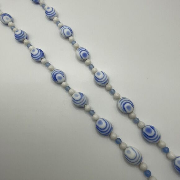 Vintage Necklace Dutch Porcelain Blue & White Swirl Beads 925 Clasp 26” Delft - Picture 4 of 11